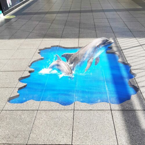 dolphins in water sticker on floor
